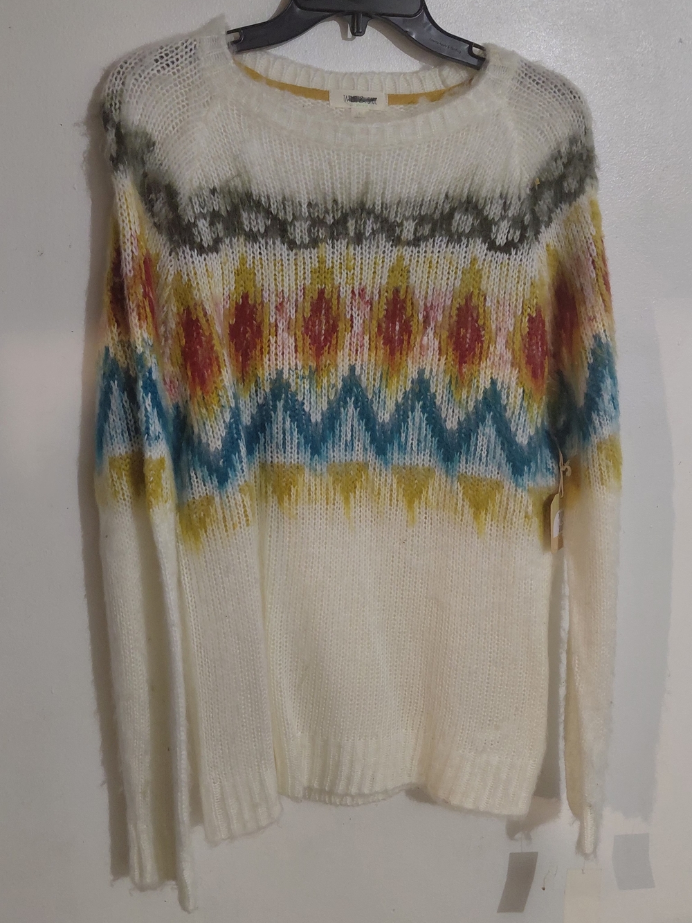 Cream Fair Isle Crewneck Sweater with Multicolor Pattern